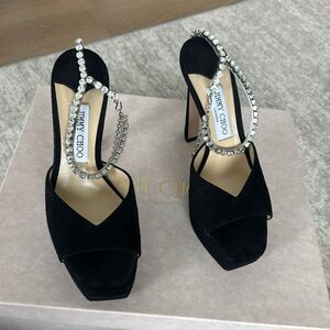 Black suede jimmy choo platform sandals